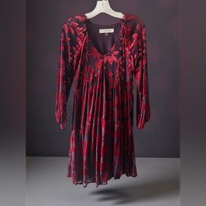 Taylor Burnout Floral Midi Dress Size 2 NWT Dark Fairy Whimsigoth Velvet